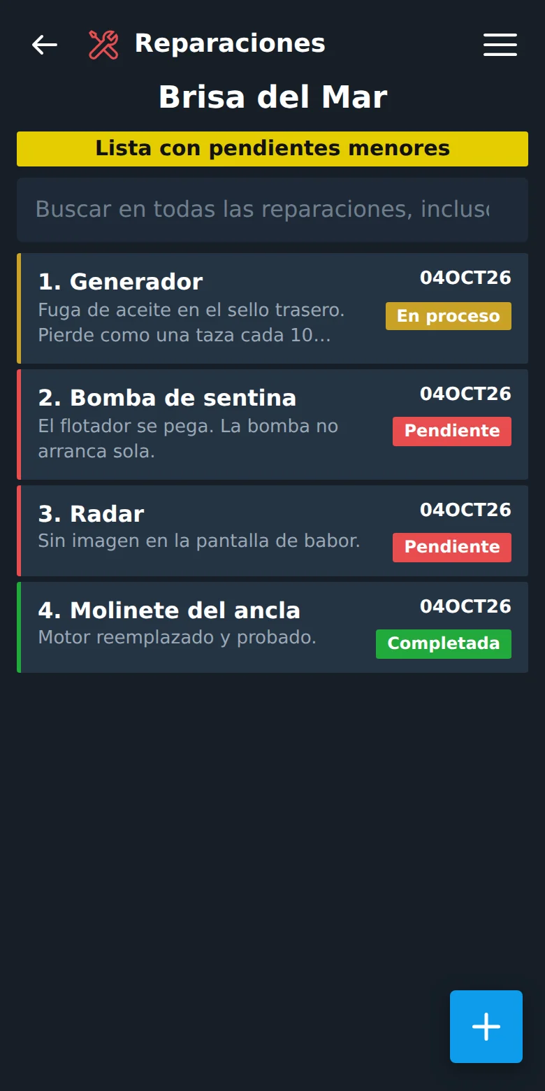 Reparaciones, con su estado